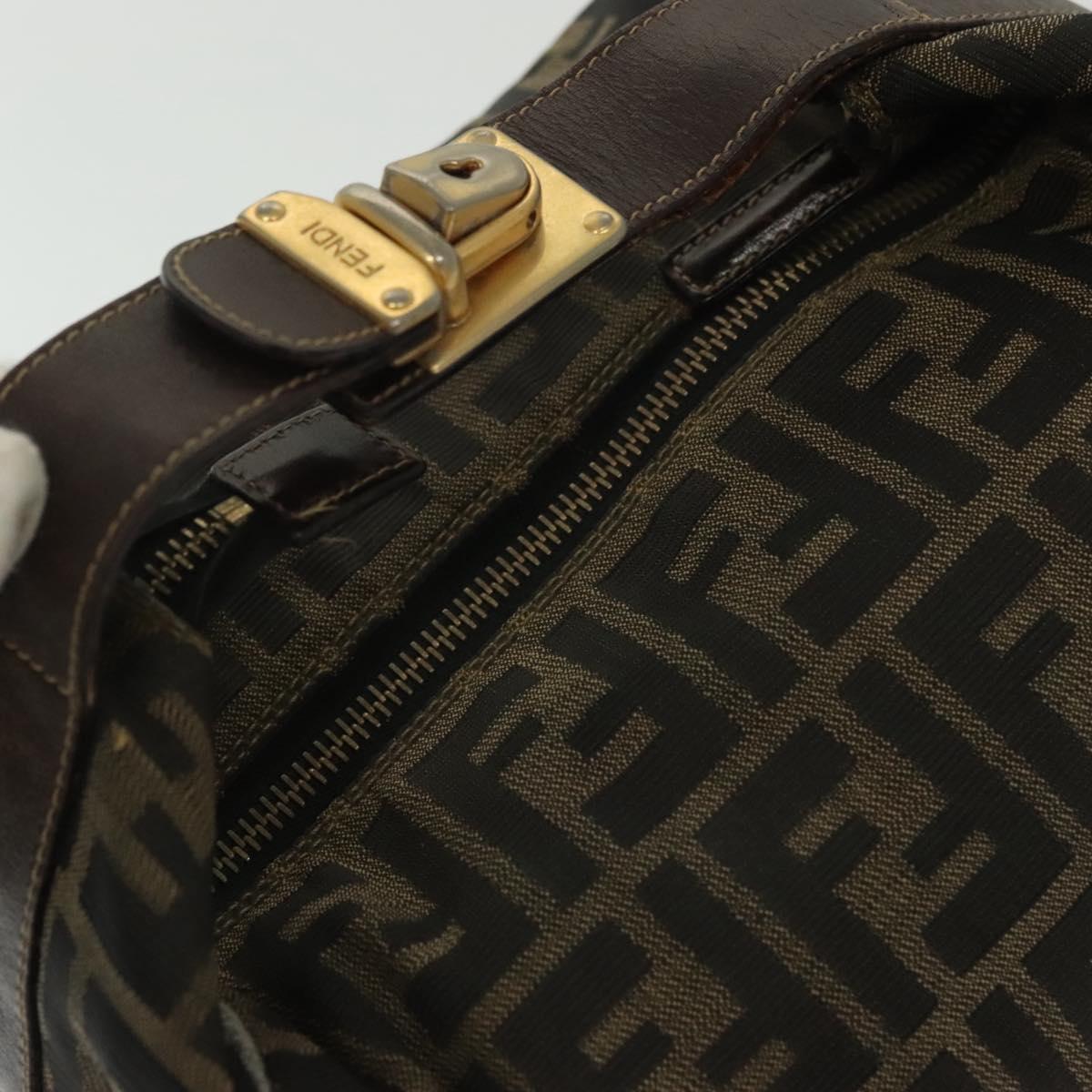 FENDI Zucca Canvas Vanity Pouch Black Brown gold Auth gh745