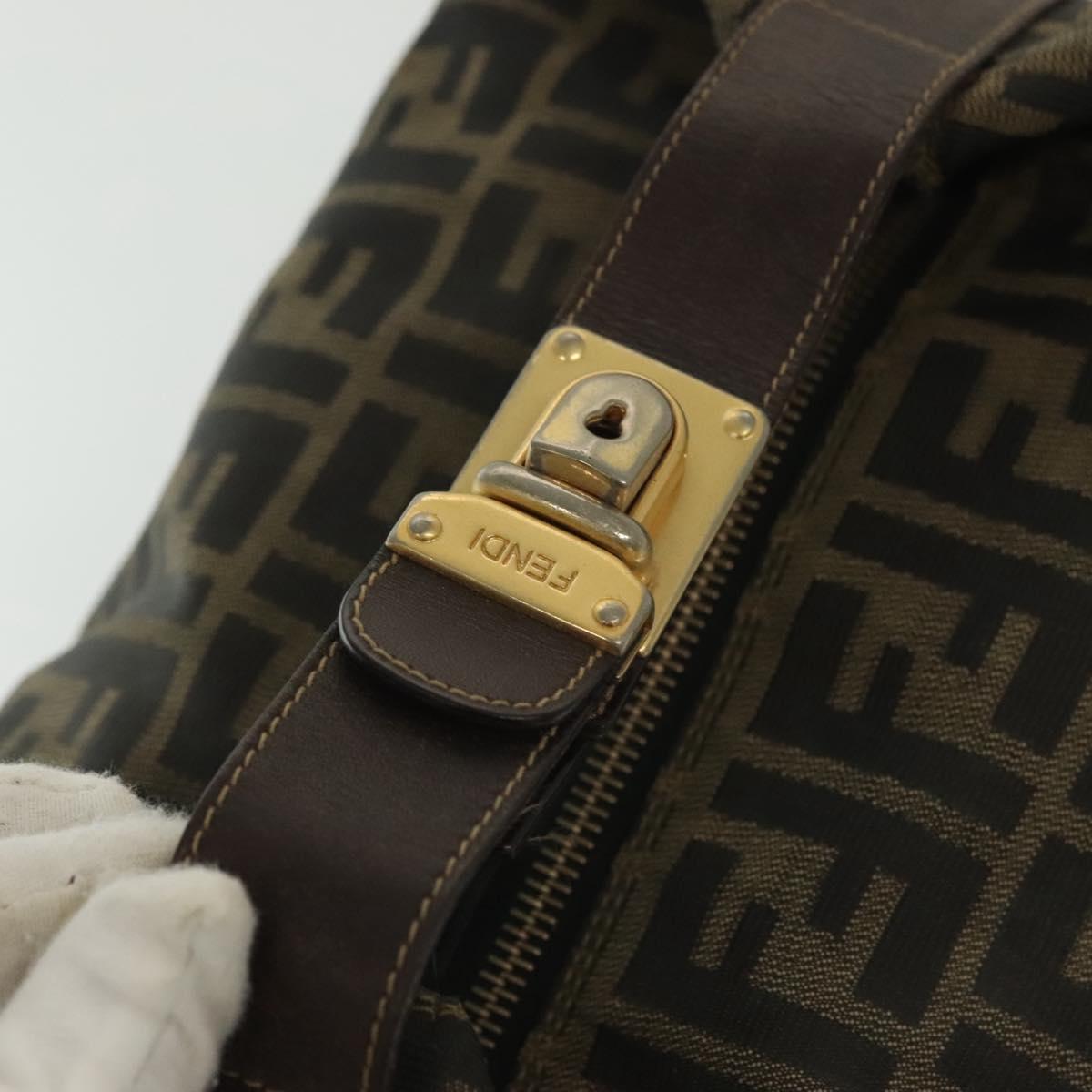 FENDI Zucca Canvas Vanity Pouch Black Brown gold Auth gh745