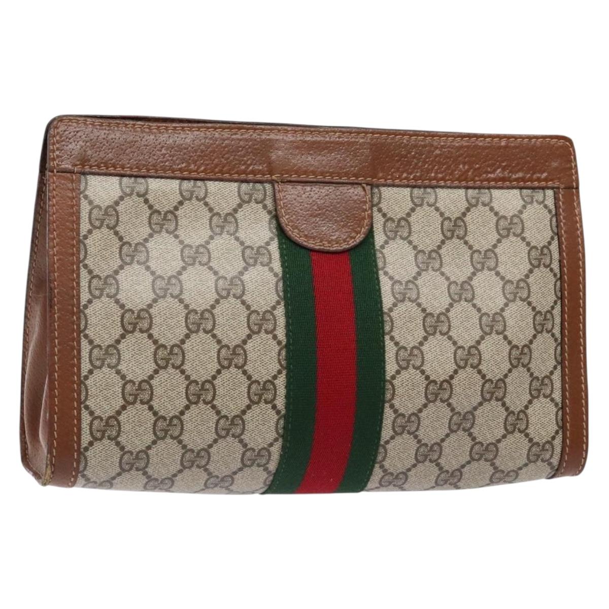 GUCCI GG Supreme Web Sherry Line Clutch Bag PVC Beige Red 010 378 Auth gh747
