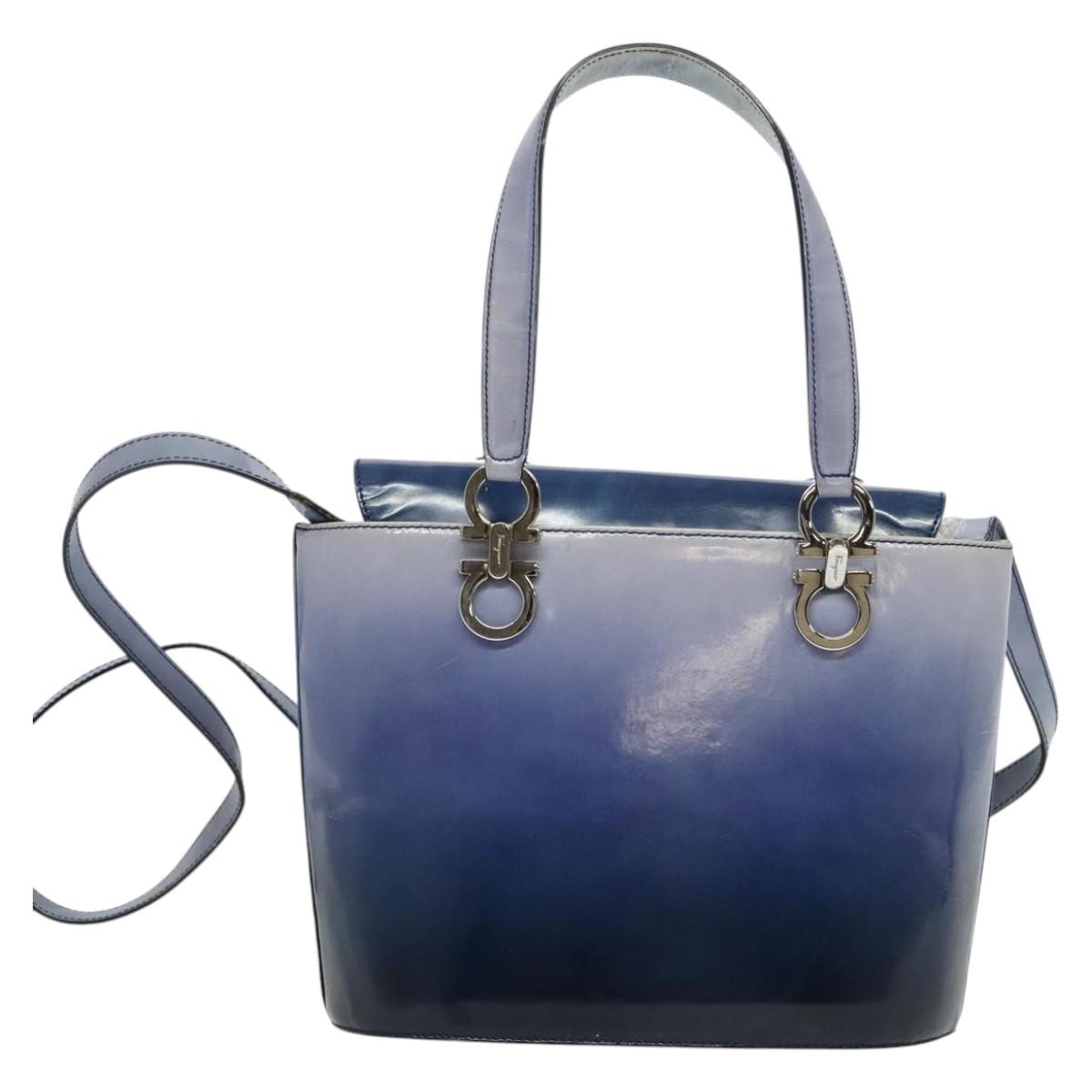 Salvatore Ferragamo Gancini Tote Bag Leather 2way Purple Silver Auth gh748