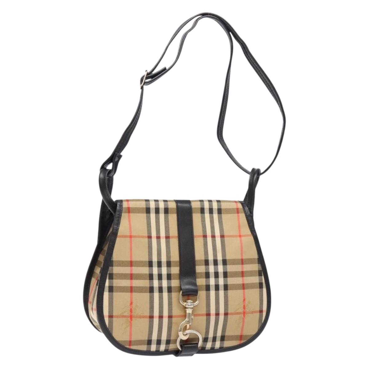 Burberrys Nova Check Shoulder Bag Canvas Beige Gold Auth gh749