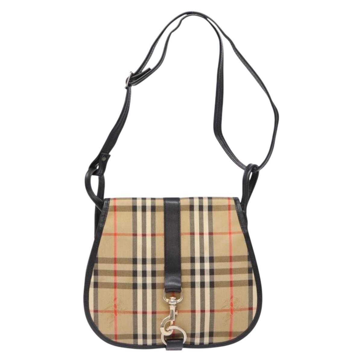 Burberrys Nova Check Shoulder Bag Canvas Beige Gold Auth gh749