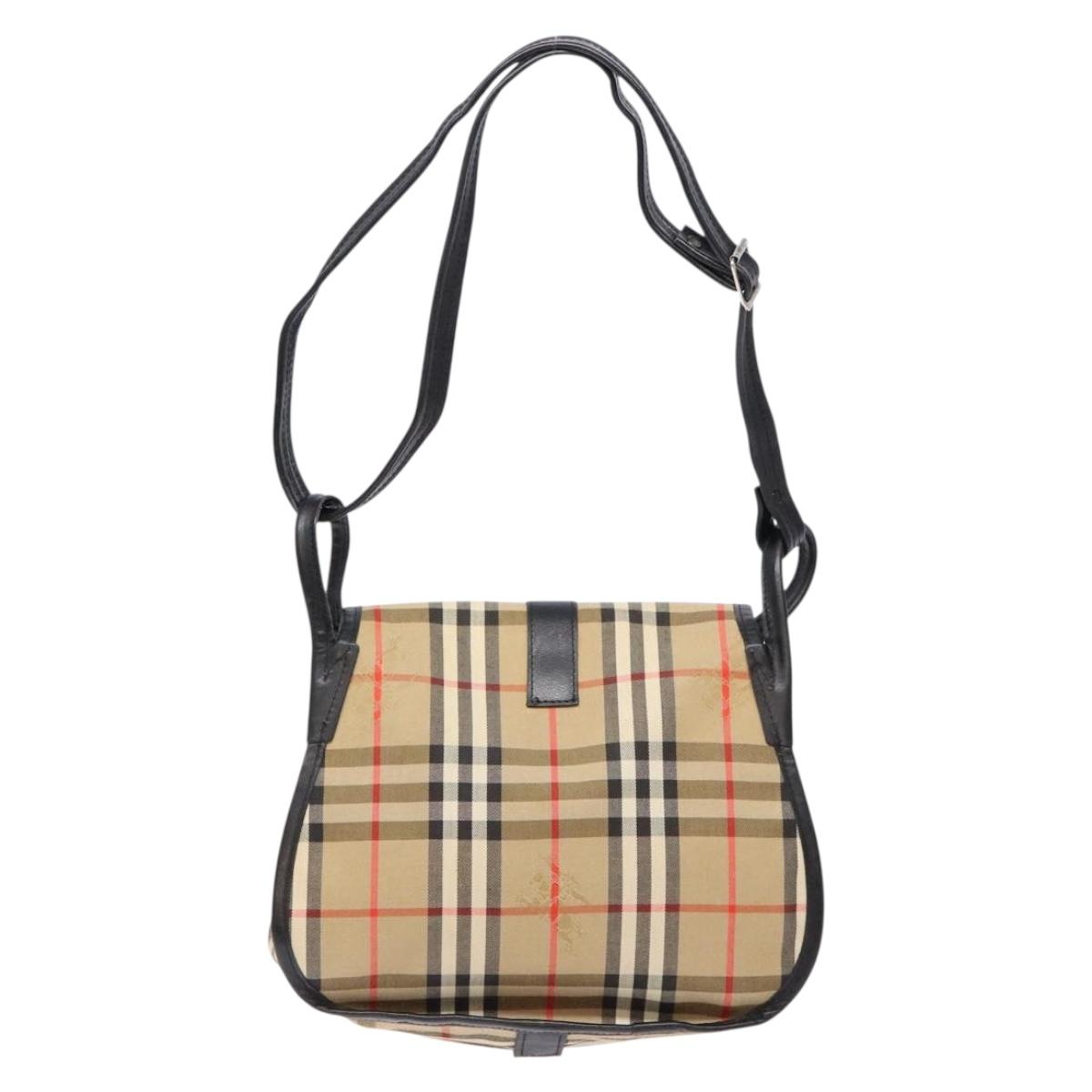Burberrys Nova Check Shoulder Bag Canvas Beige Gold Auth gh749