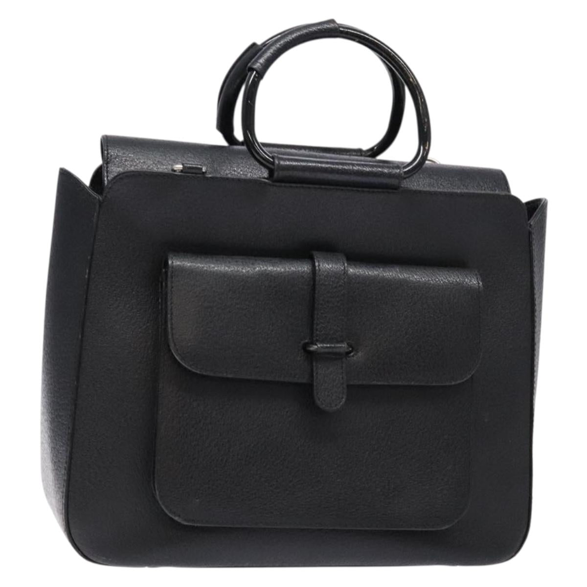 GUCCI Hand Bag Leather Black Silver 000 2058 0307 5 Auth gh750