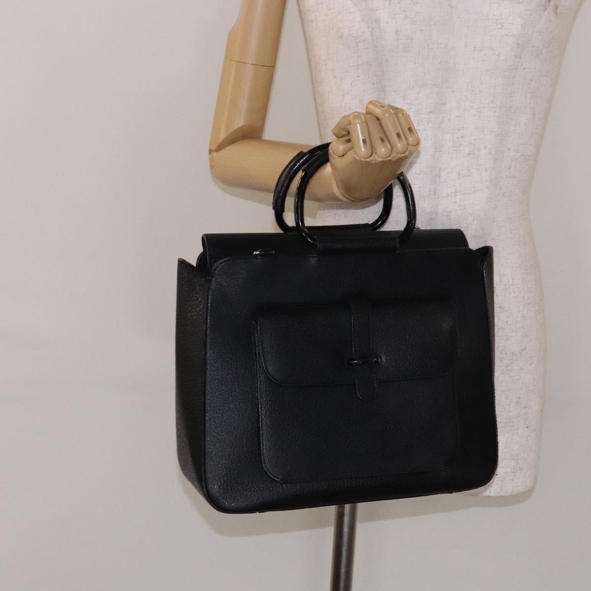 GUCCI Hand Bag Leather Black Silver 000 2058 0307 5 Auth gh750