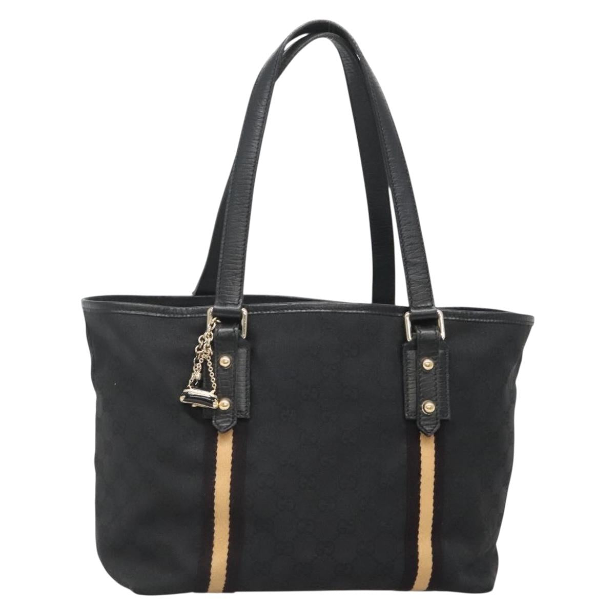 GUCCI GG Canvas Sherry Line Tote Bag Black Gold 137396 Auth gh751