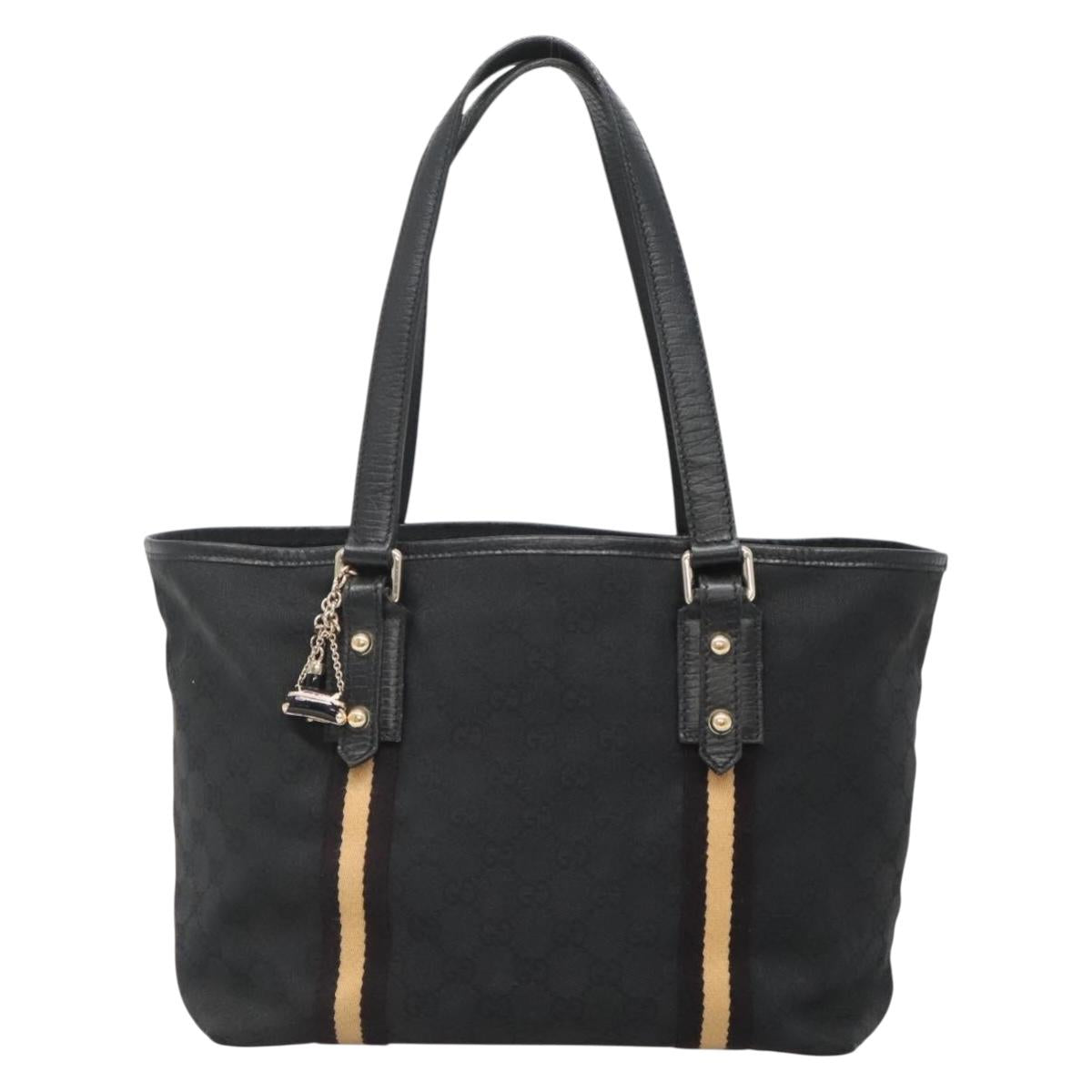 GUCCI GG Canvas Sherry Line Tote Bag Black Gold 137396 Auth gh751