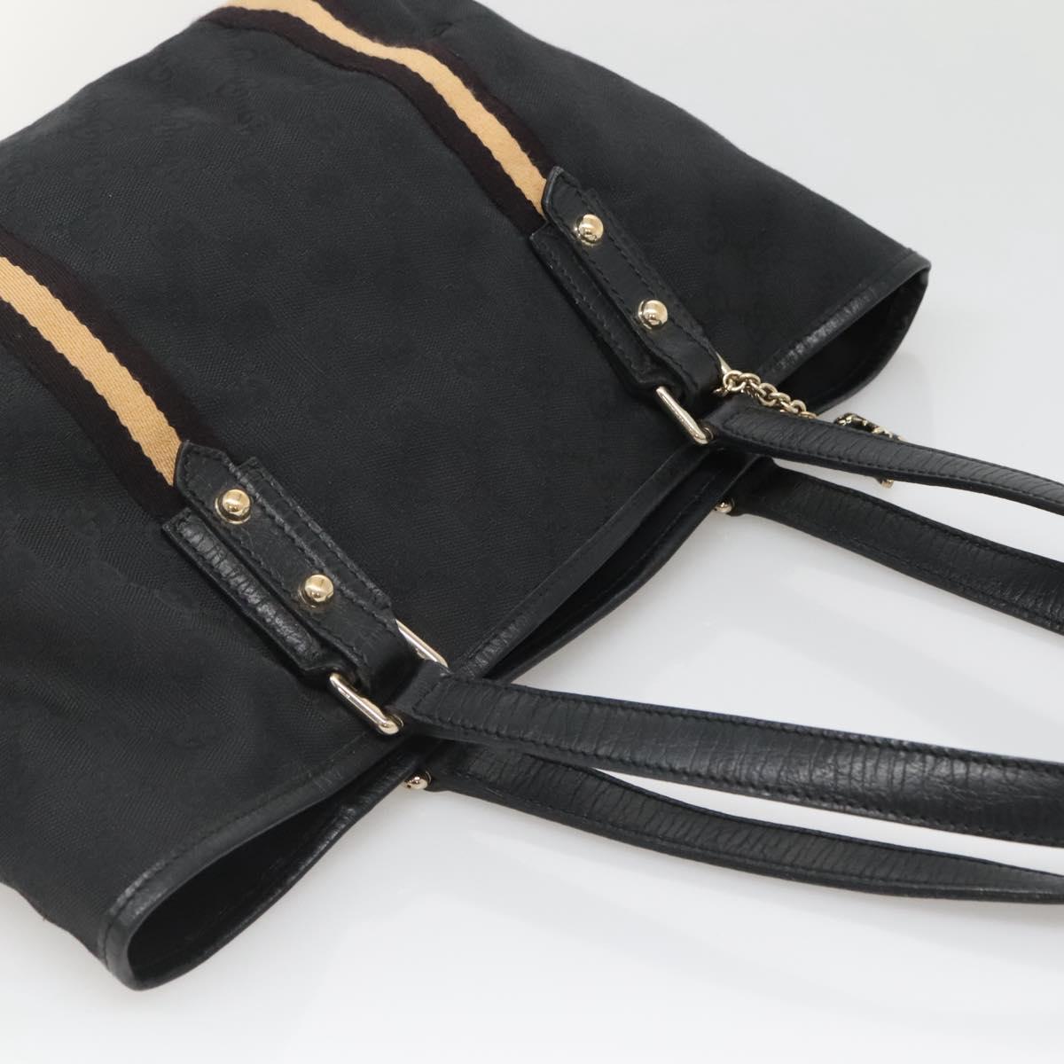 GUCCI GG Canvas Sherry Line Tote Bag Black Gold 137396 Auth gh751