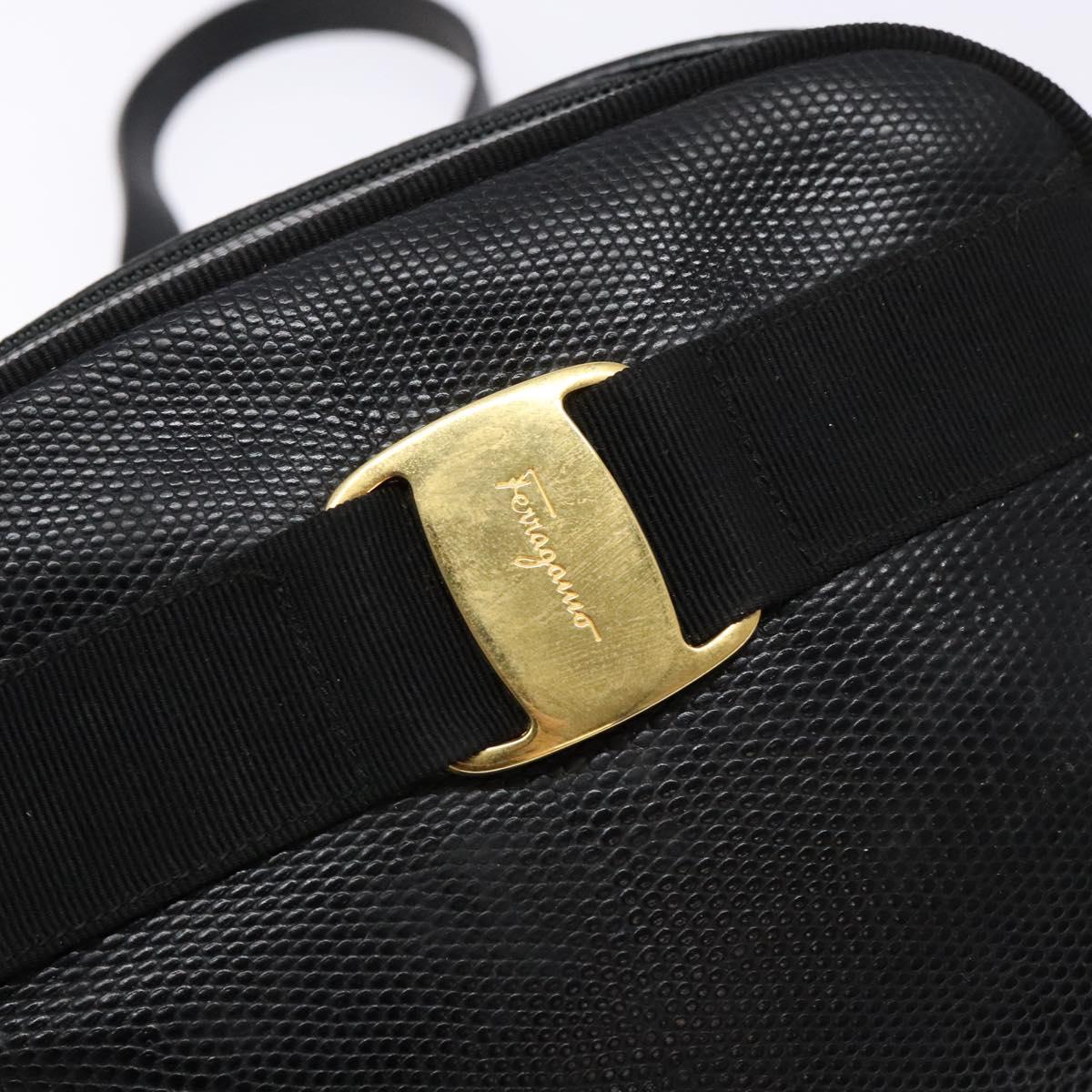 Salvatore Ferragamo Shoulder Bag Leather Black Gold Auth gh755