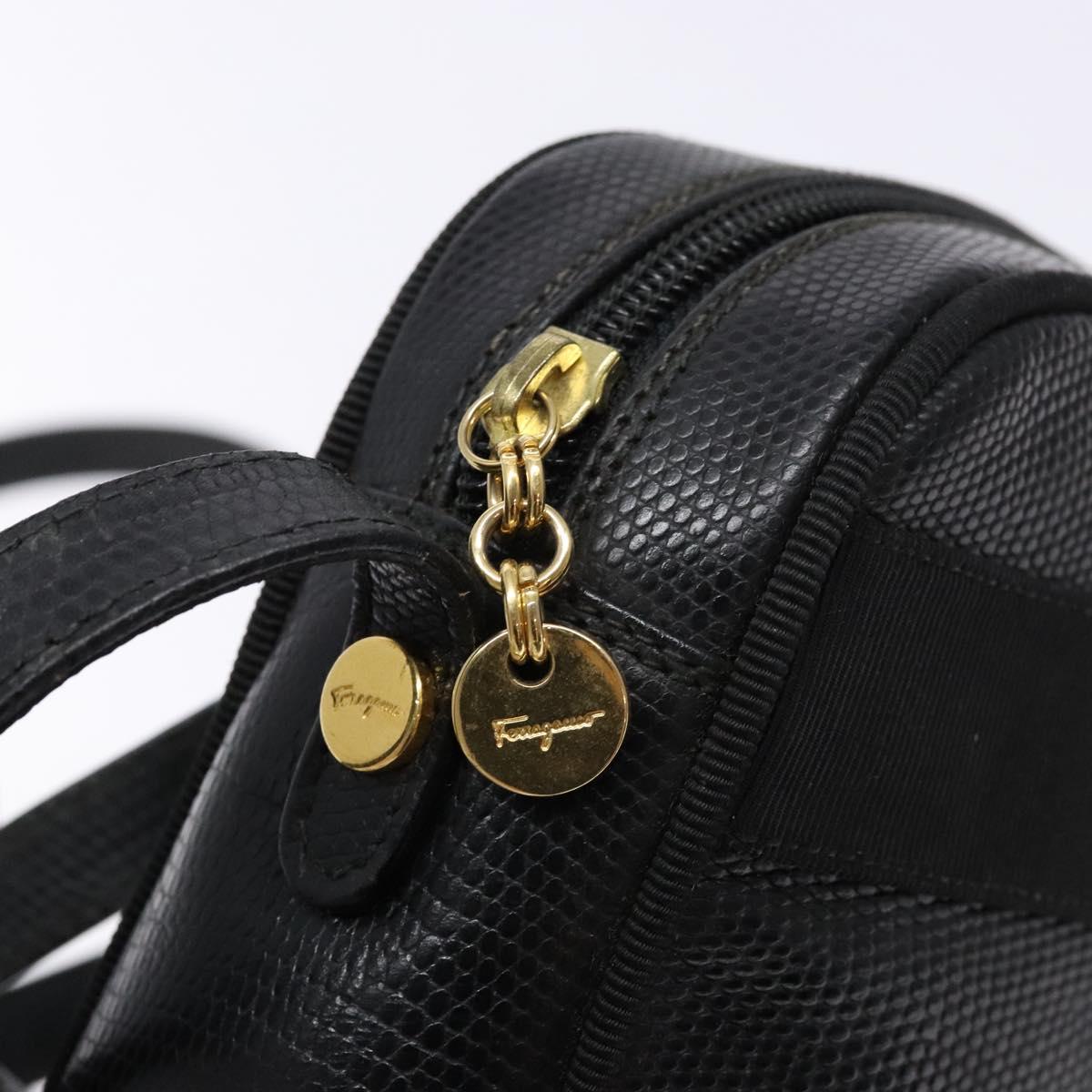 Salvatore Ferragamo Shoulder Bag Leather Black Gold Auth gh755