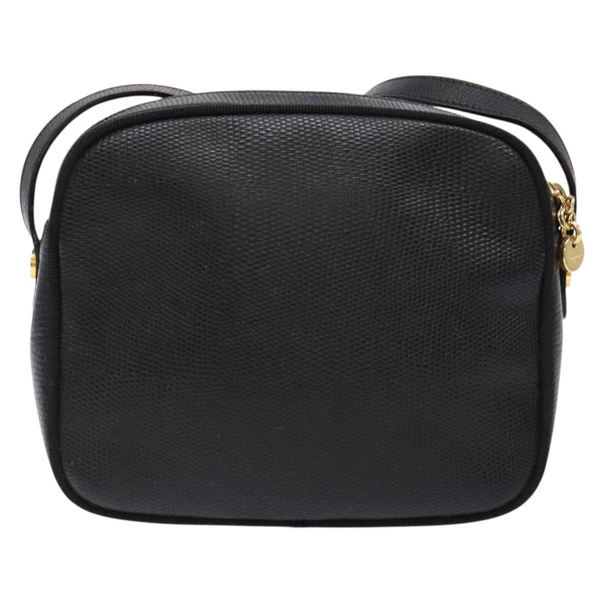 Salvatore Ferragamo Shoulder Bag Leather Black Gold Auth gh755