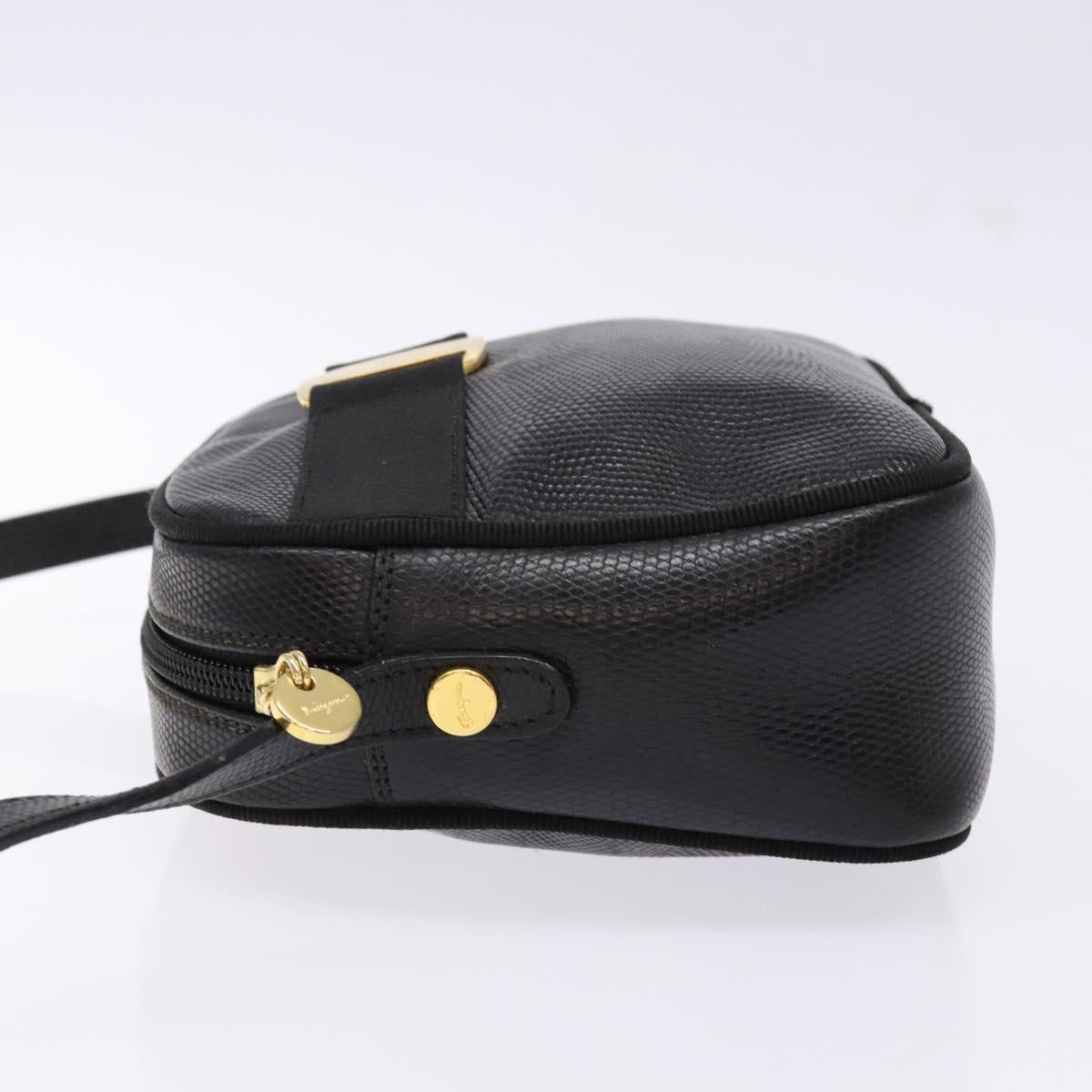 Salvatore Ferragamo Shoulder Bag Leather Black Gold Auth gh755