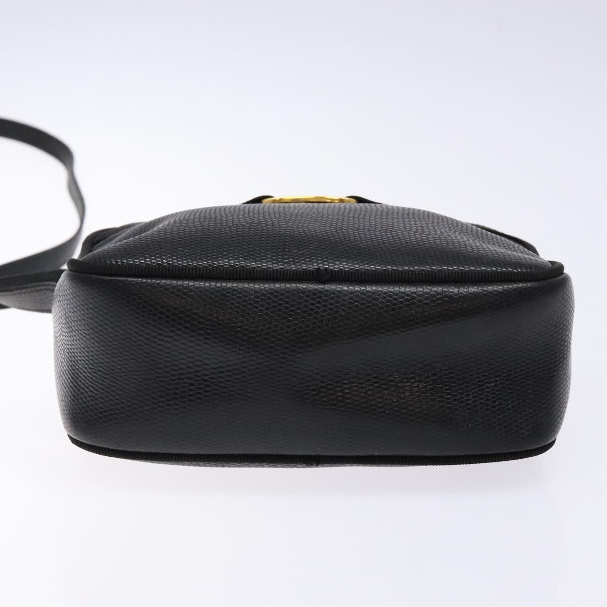 Salvatore Ferragamo Shoulder Bag Leather Black Gold Auth gh755