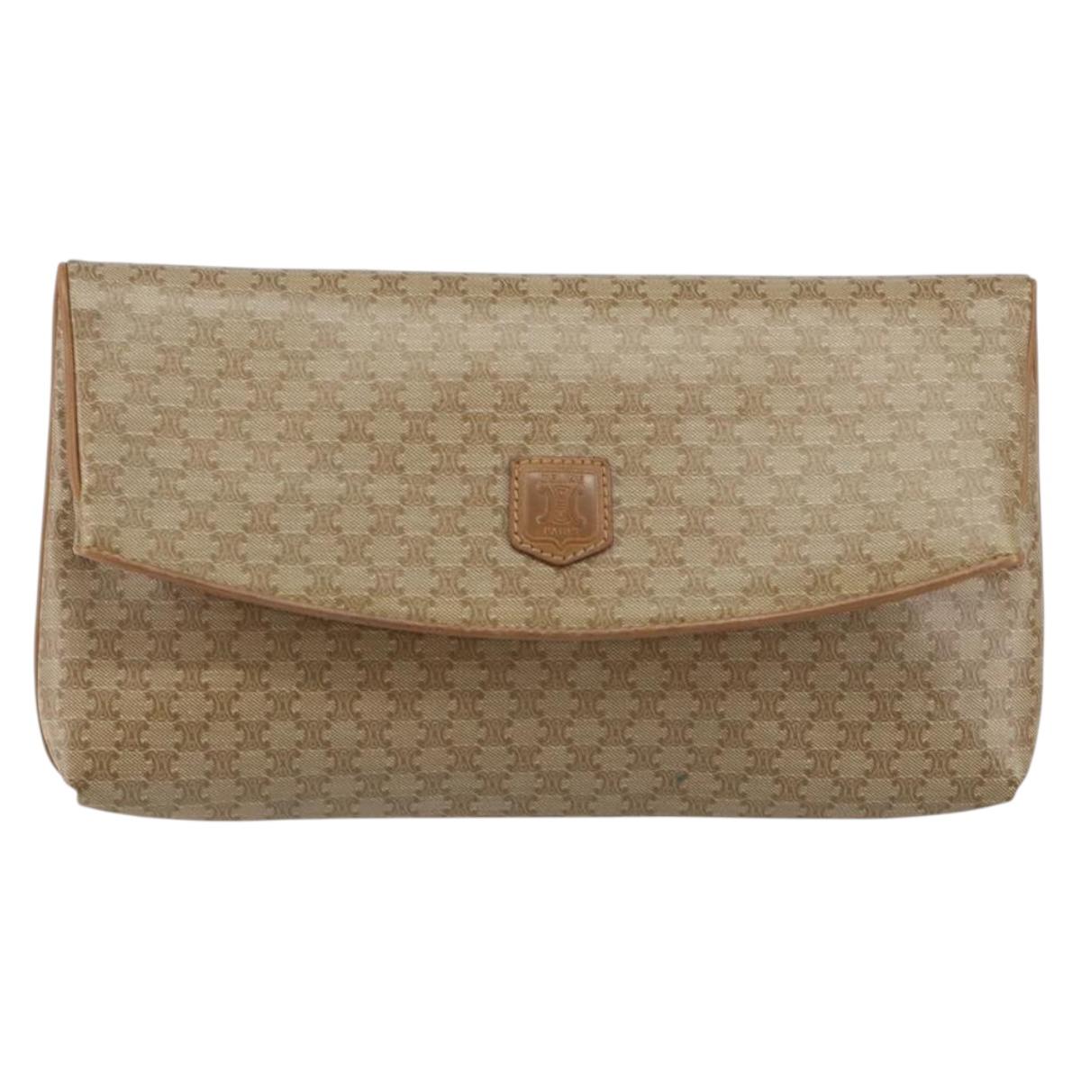 CELINE Macadam Canvas Clutch Bag PVC Beige Gold Auth gh759
