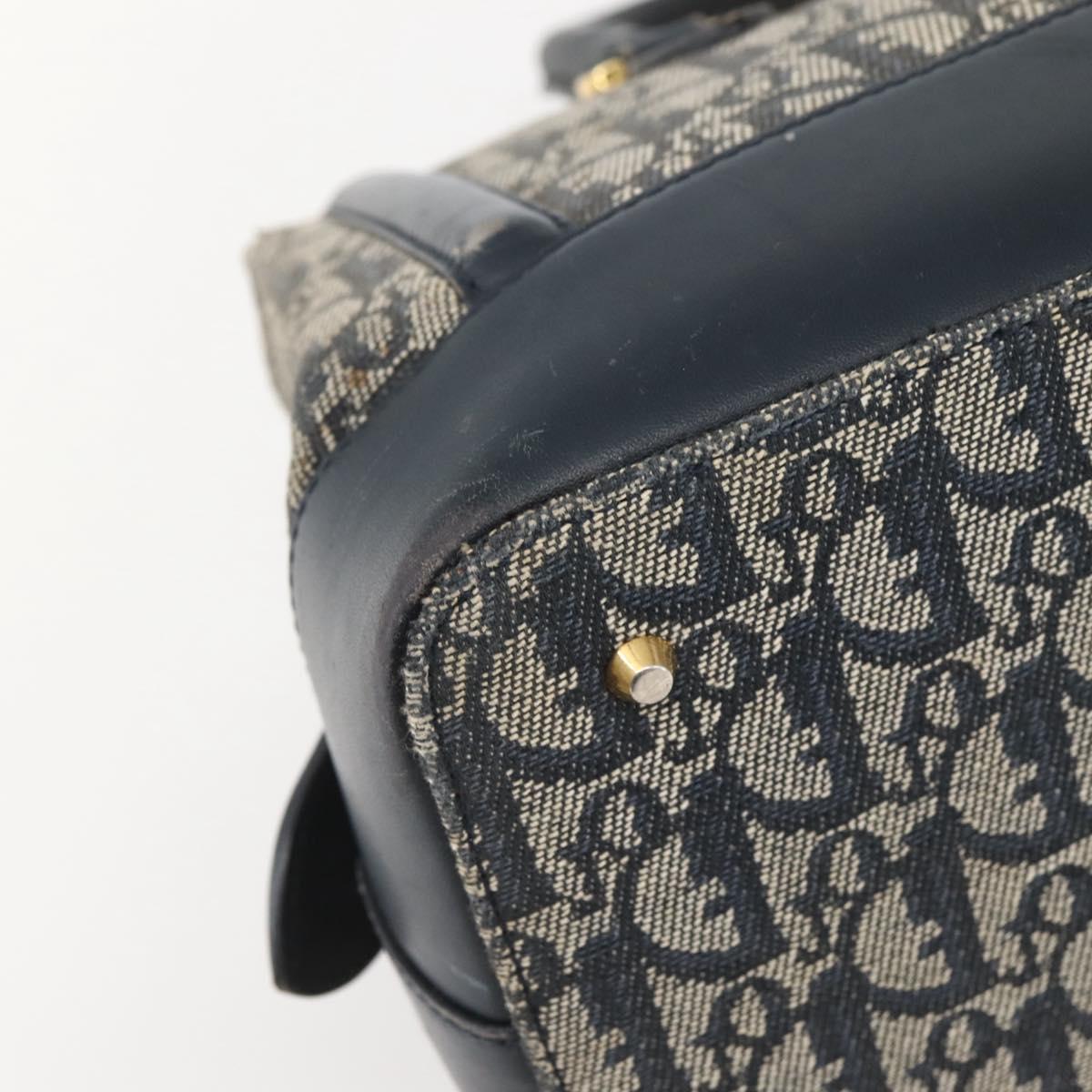 Christian Dior Trotter Canvas Hand Bag Navy Gold Auth gh760