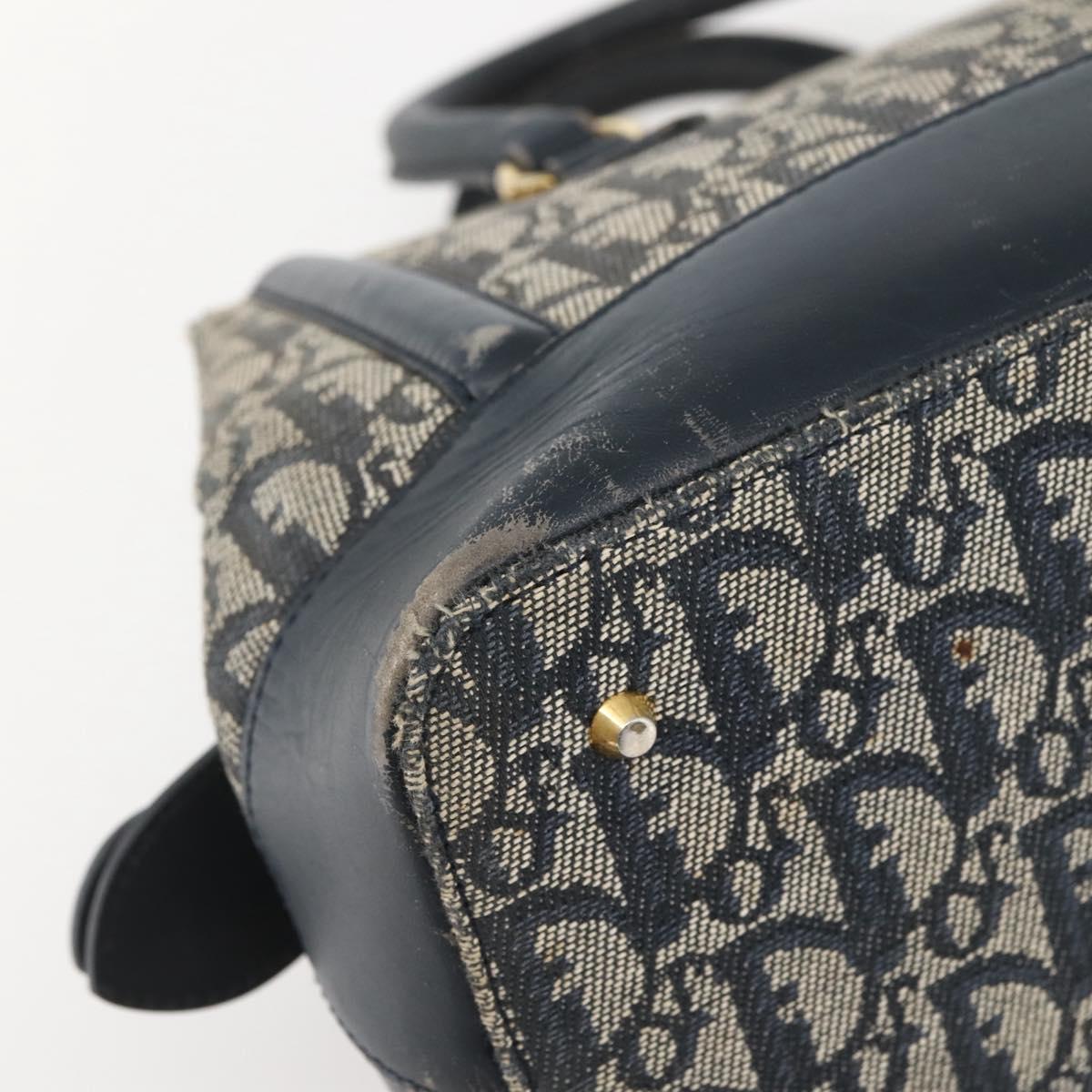Christian Dior Trotter Canvas Hand Bag Navy Gold Auth gh760