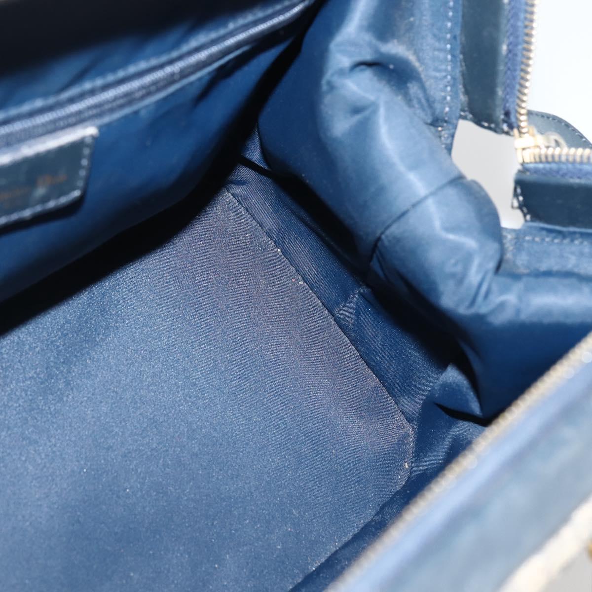 Christian Dior Trotter Canvas Hand Bag Navy Gold Auth gh760