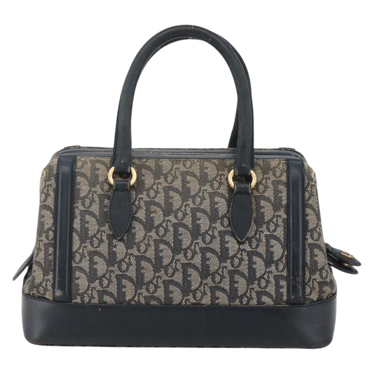 Christian Dior Trotter Canvas Hand Bag Navy Gold Auth gh760