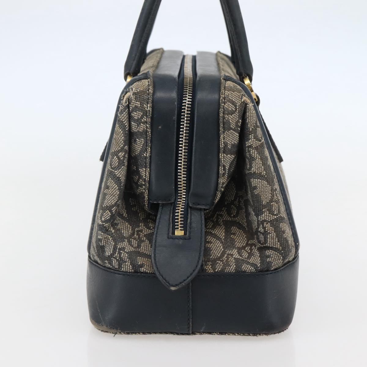 Christian Dior Trotter Canvas Hand Bag Navy Gold Auth gh760