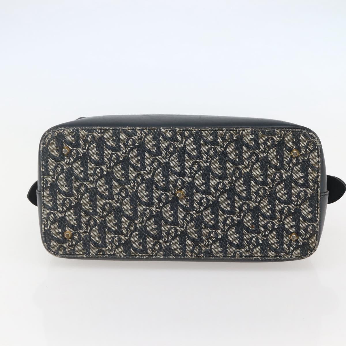 Christian Dior Trotter Canvas Hand Bag Navy Gold Auth gh760