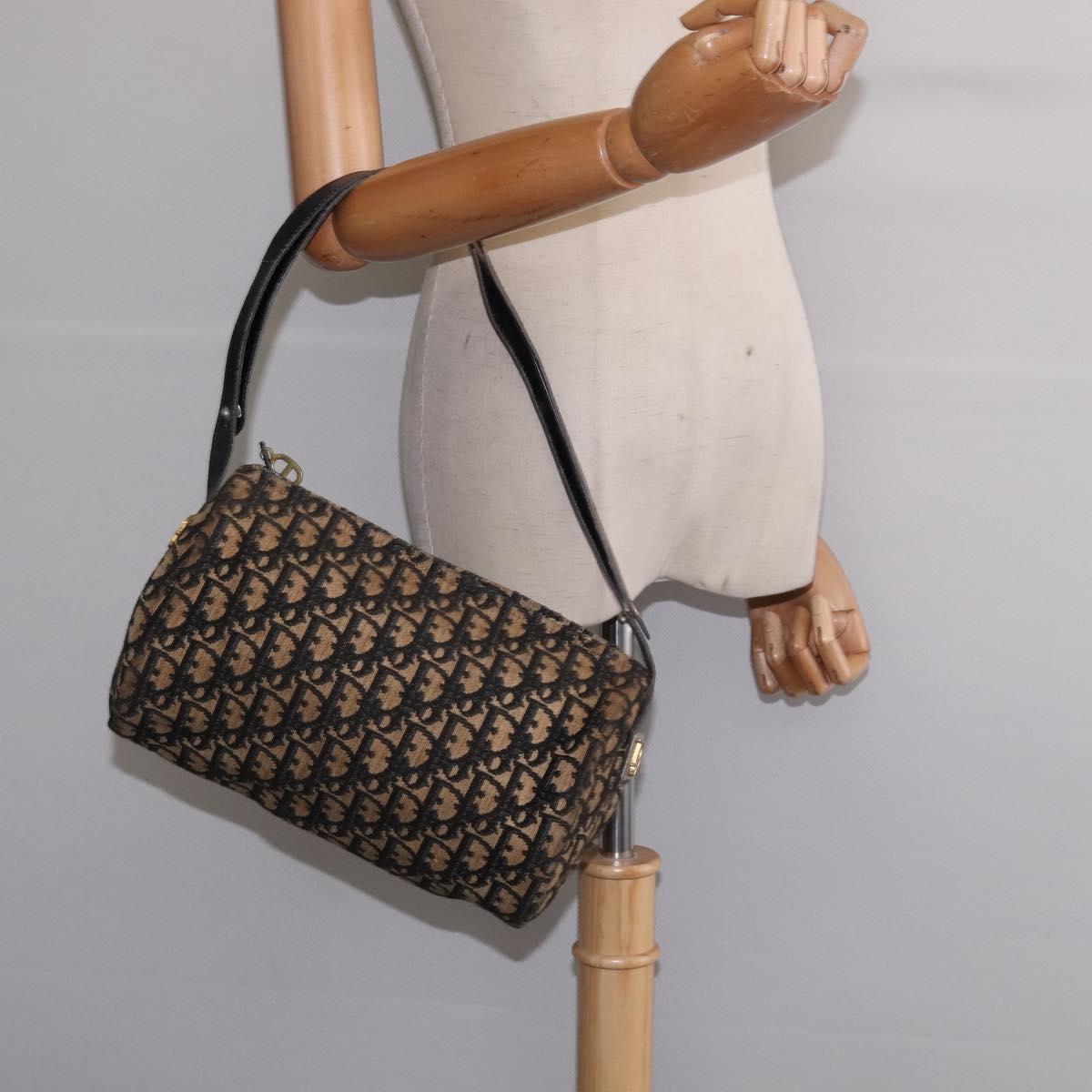 Christian Dior Trotter Canvas Shoulder Bag Navy Gold Auth gh761