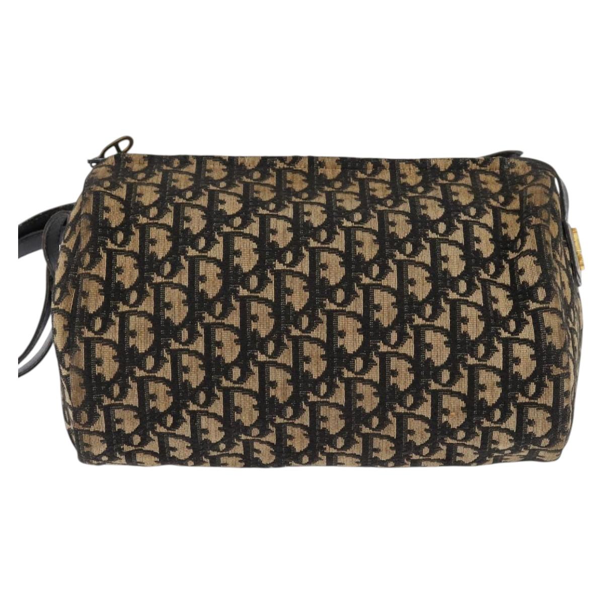 Christian Dior Trotter Canvas Shoulder Bag Navy Gold Auth gh761