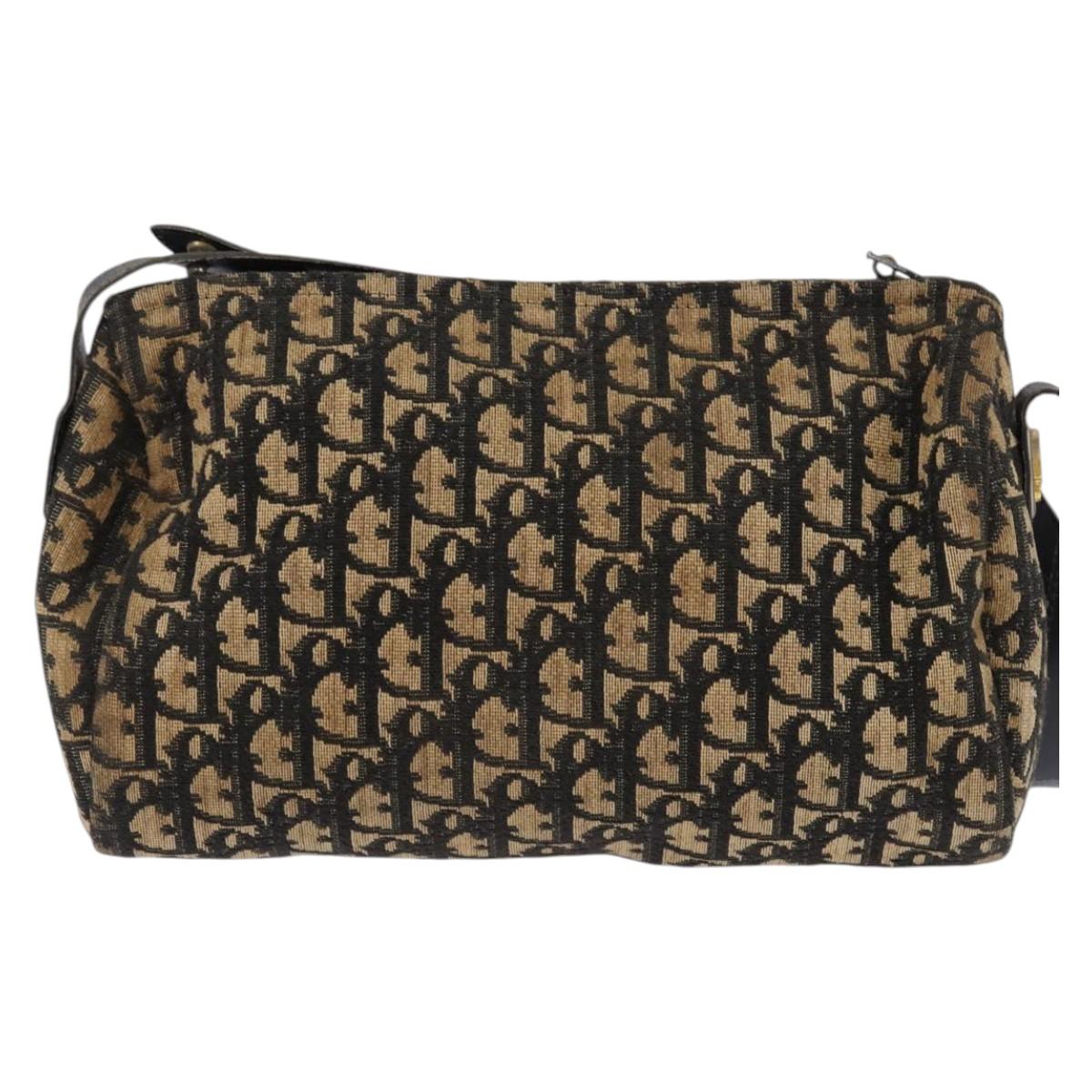 Christian Dior Trotter Canvas Shoulder Bag Navy Gold Auth gh761