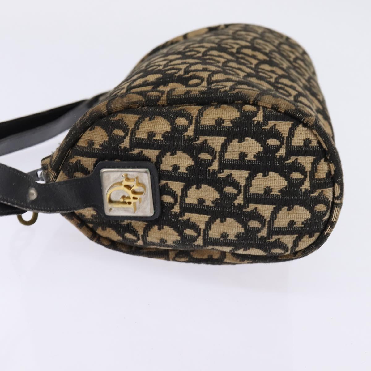 Christian Dior Trotter Canvas Shoulder Bag Navy Gold Auth gh761