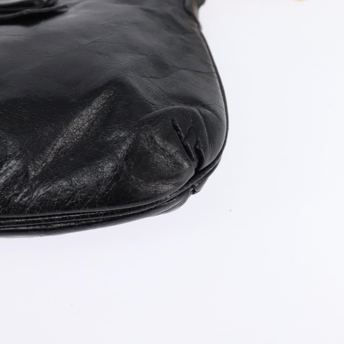 Miu Miu Accessory Pouch Leather Black Gold Auth gh767