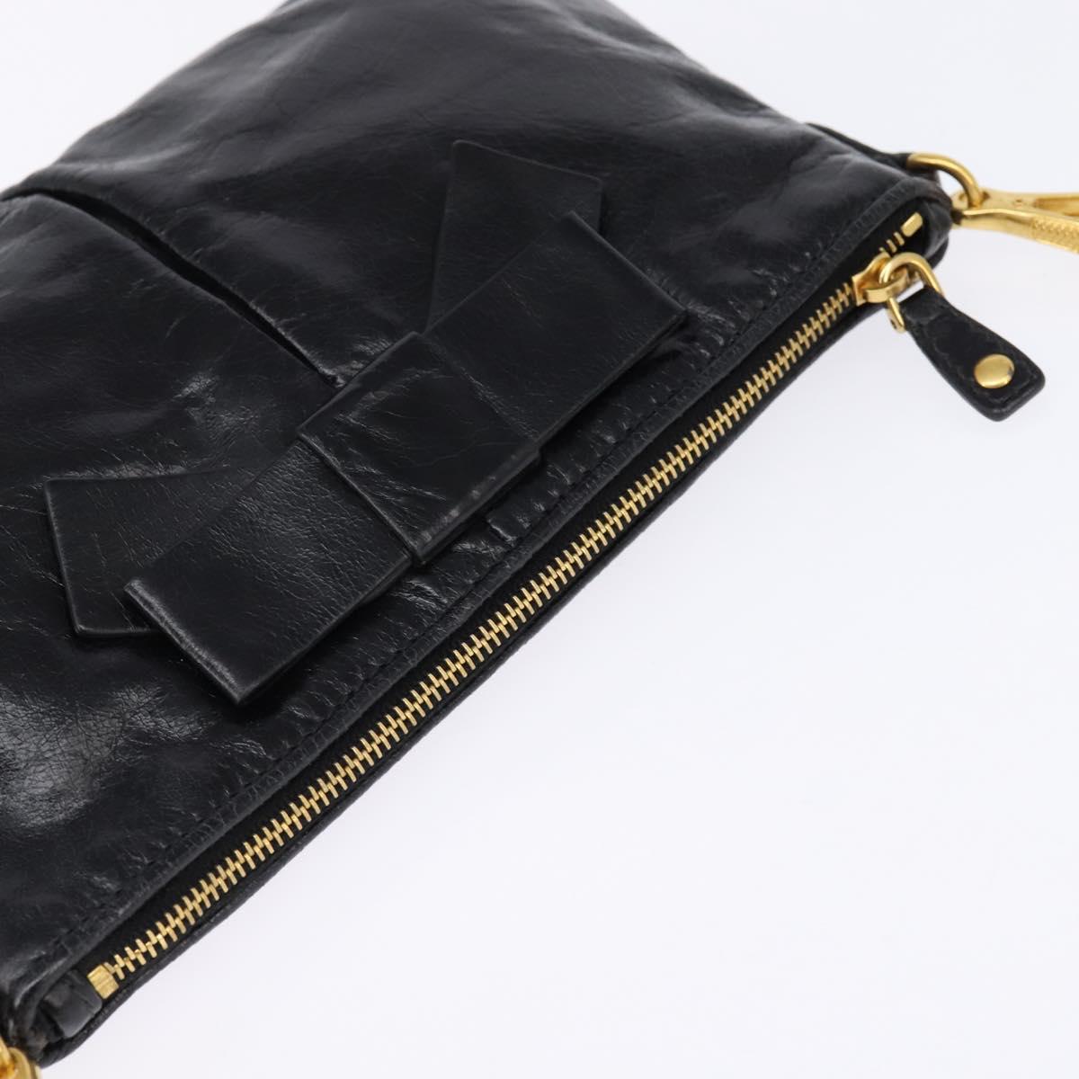 Miu Miu Accessory Pouch Leather Black Gold Auth gh767