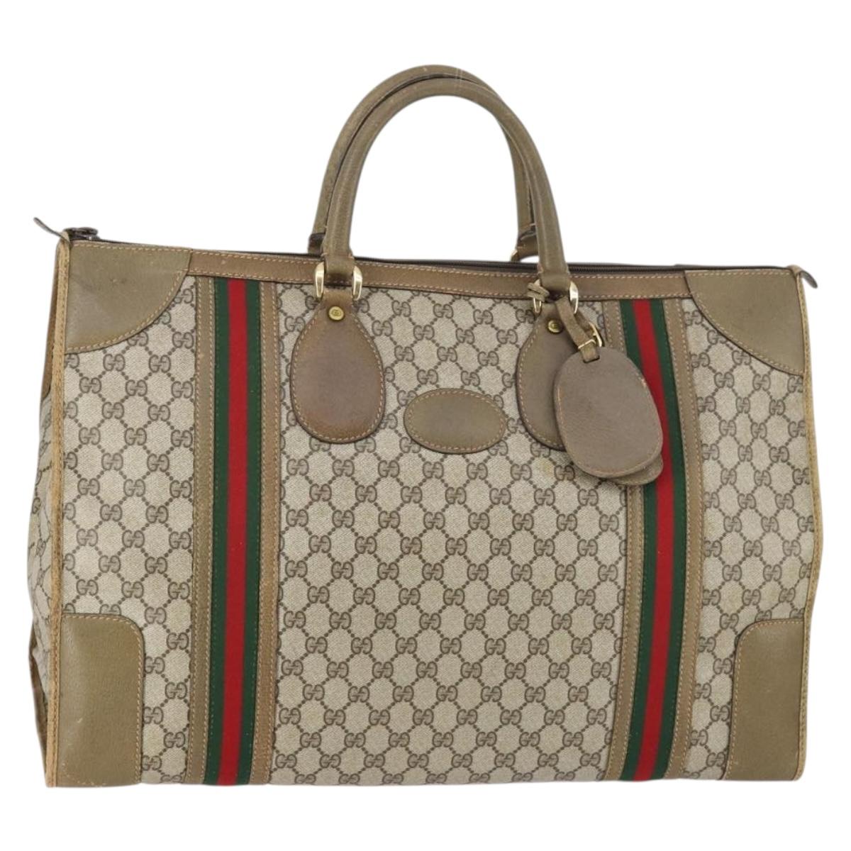 GUCCI GG Supreme Web Sherry Line Boston Bag PVC Beige 012 067 1125 Auth gh769