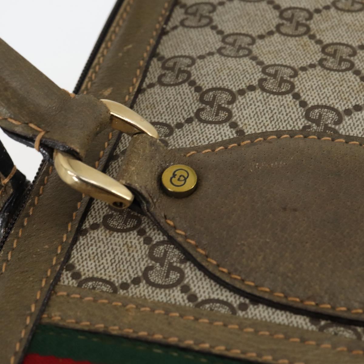 GUCCI GG Supreme Web Sherry Line Boston Bag PVC Beige 012 067 1125 Auth gh769