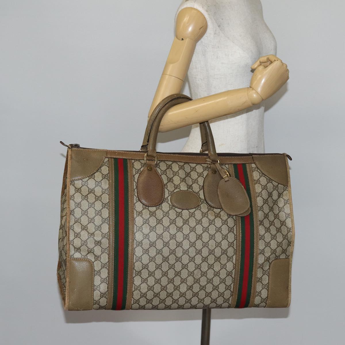 GUCCI GG Supreme Web Sherry Line Boston Bag PVC Beige 012 067 1125 Auth gh769