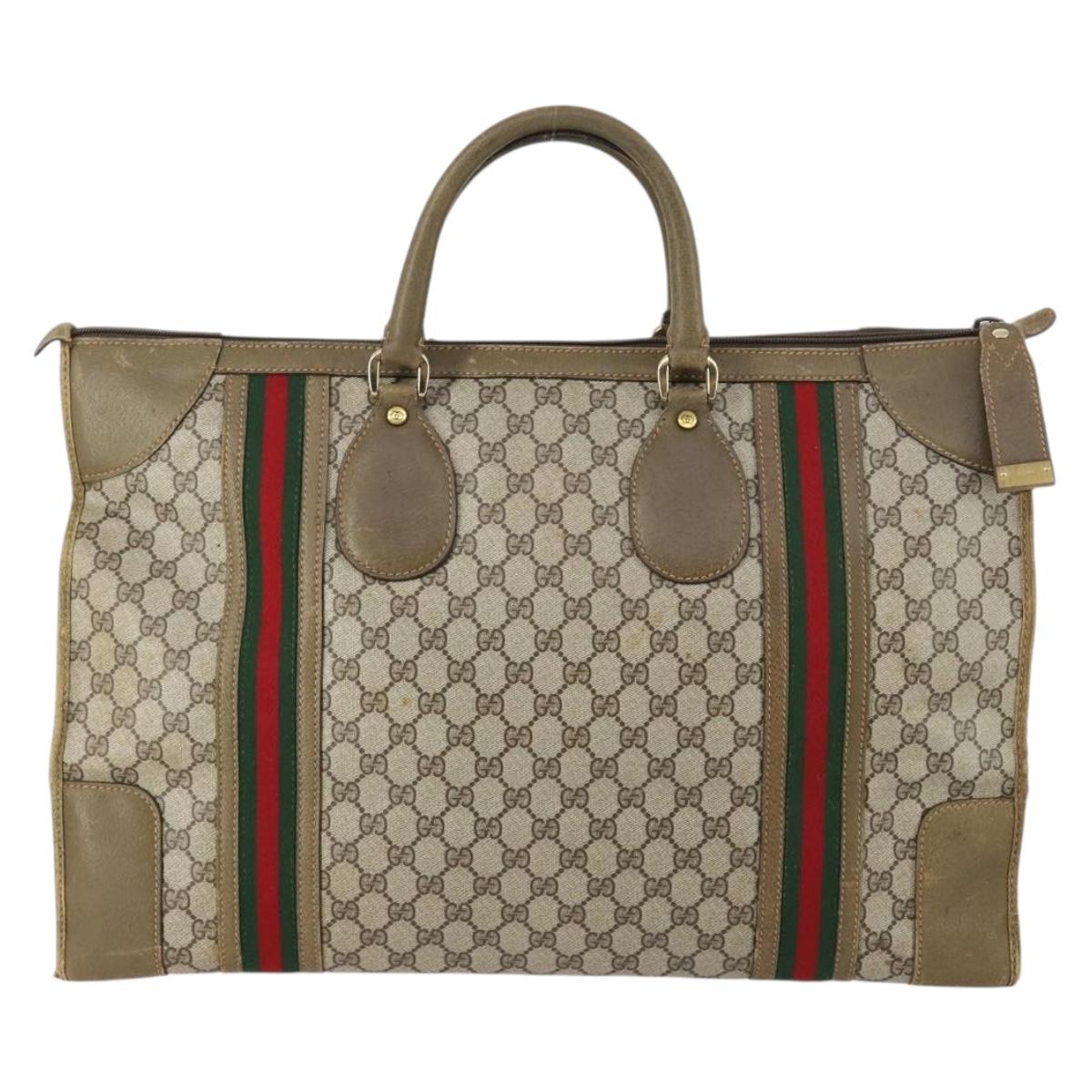GUCCI GG Supreme Web Sherry Line Boston Bag PVC Beige 012 067 1125 Auth gh769