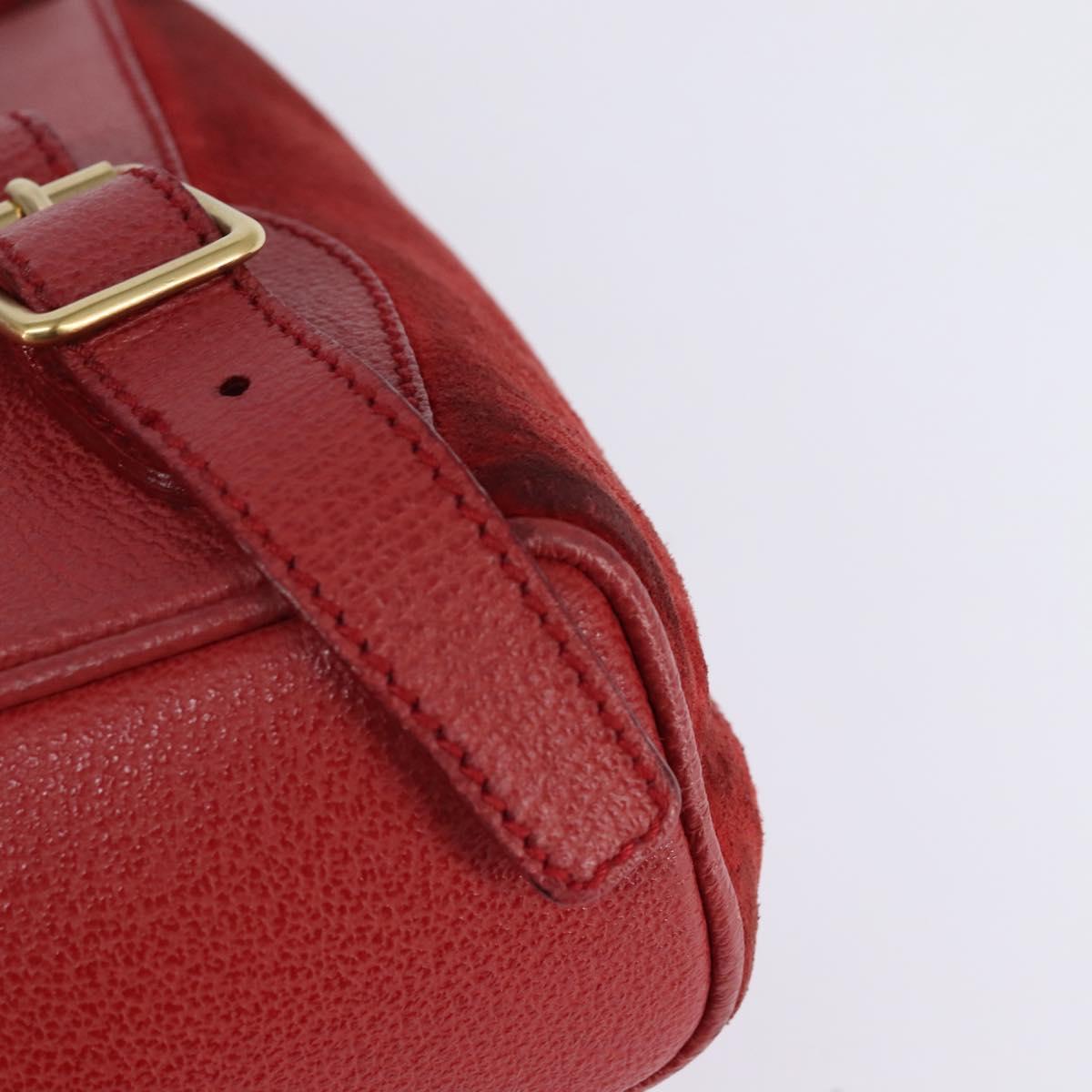 GUCCI Bamboo Backpack Suede Leather Red Gold 003 8030 Auth gh770