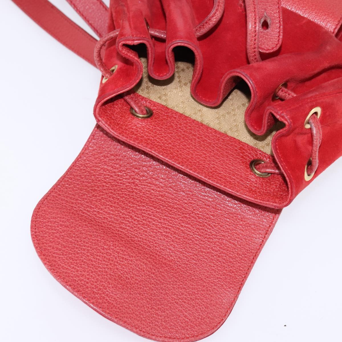 GUCCI Bamboo Backpack Suede Leather Red Gold 003 8030 Auth gh770