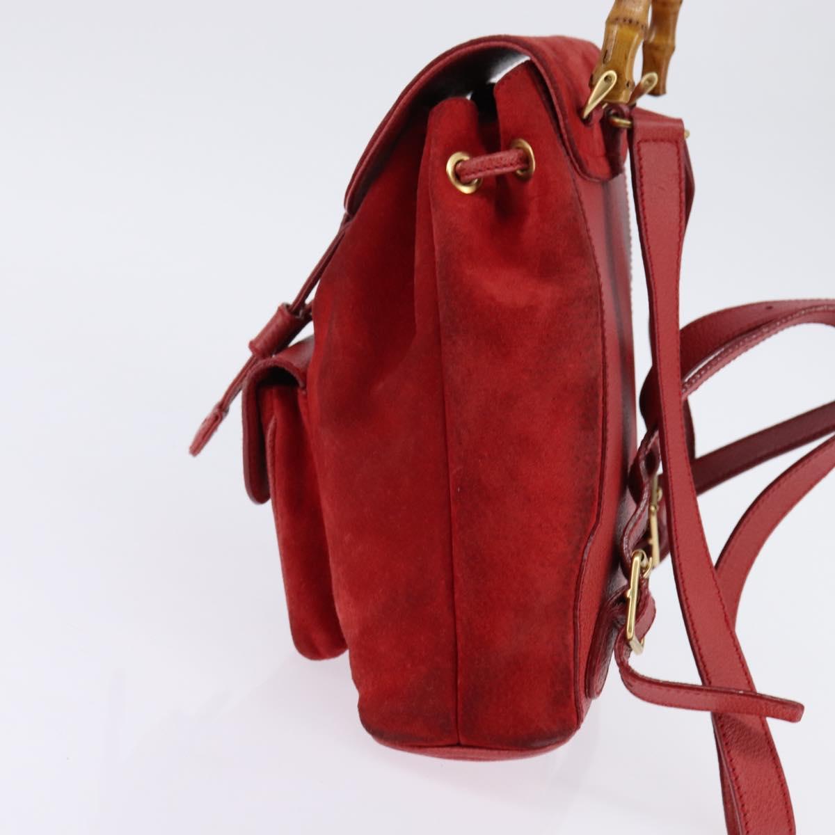 GUCCI Bamboo Backpack Suede Leather Red Gold 003 8030 Auth gh770