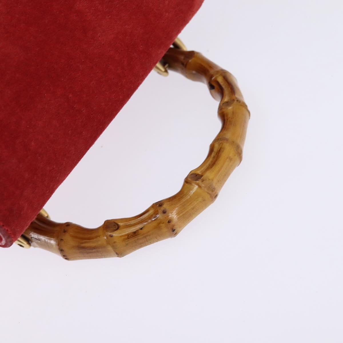 GUCCI Bamboo Backpack Suede Leather Red Gold 003 8030 Auth gh770