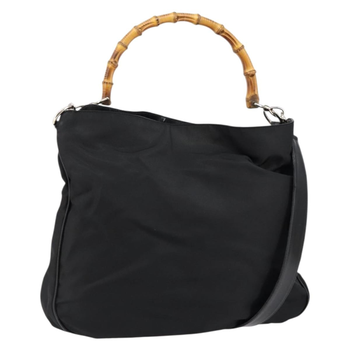 GUCCI Bamboo Hand Bag Nylon 2way Black Silver 001 2404 1577 Auth gh771