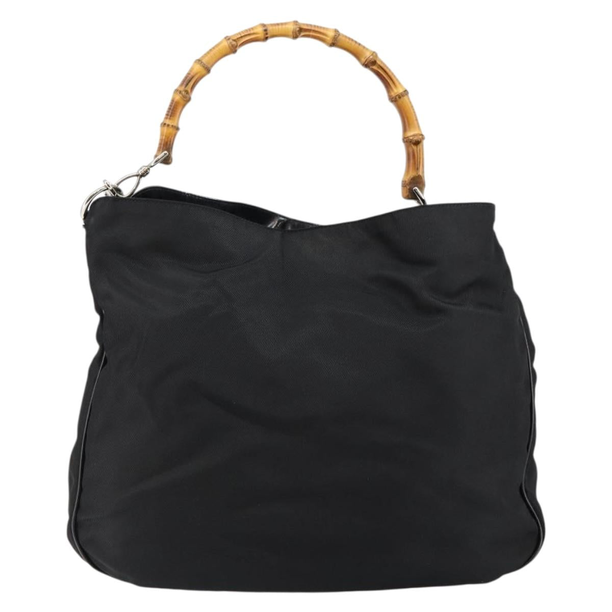 GUCCI Bamboo Hand Bag Nylon 2way Black Silver 001 2404 1577 Auth gh771