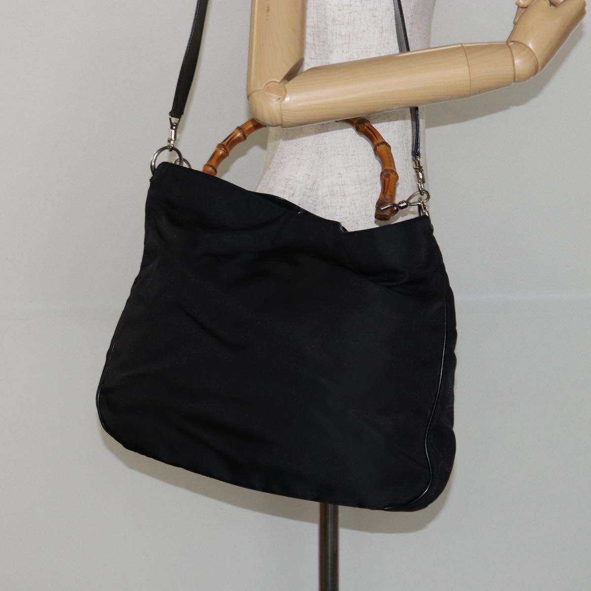 GUCCI Bamboo Hand Bag Nylon 2way Black Silver 001 2404 1577 Auth gh771