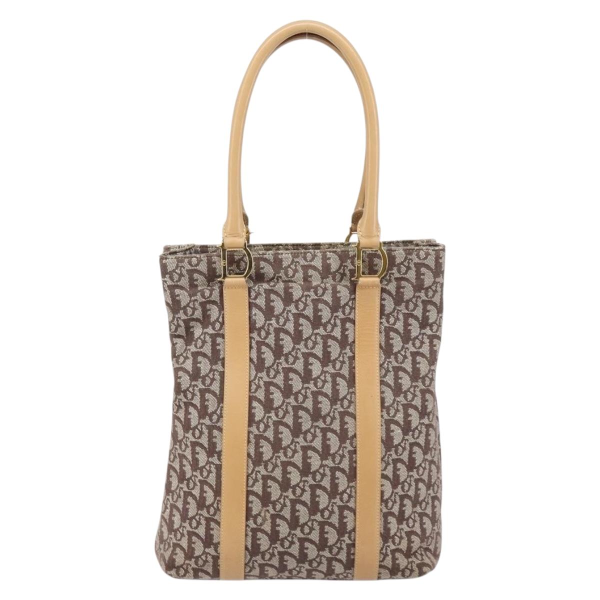 Christian Dior Trotter Canvas Tote Bag Gold Beige Auth gh772