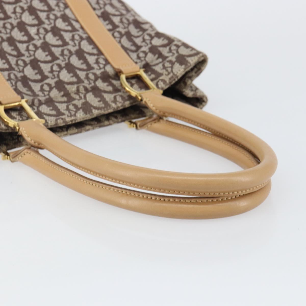 Christian Dior Trotter Canvas Tote Bag Gold Beige Auth gh772