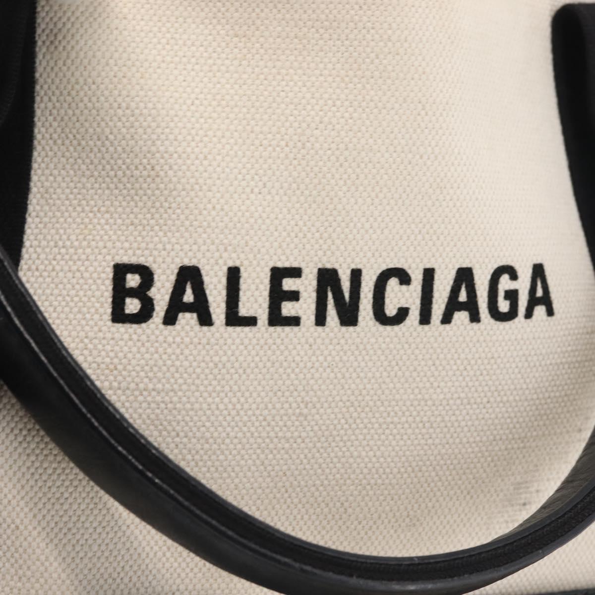 BALENCIAGA Navy Cabas XS Bag Canvas Leather White Black Silver 390346 Auth gh775
