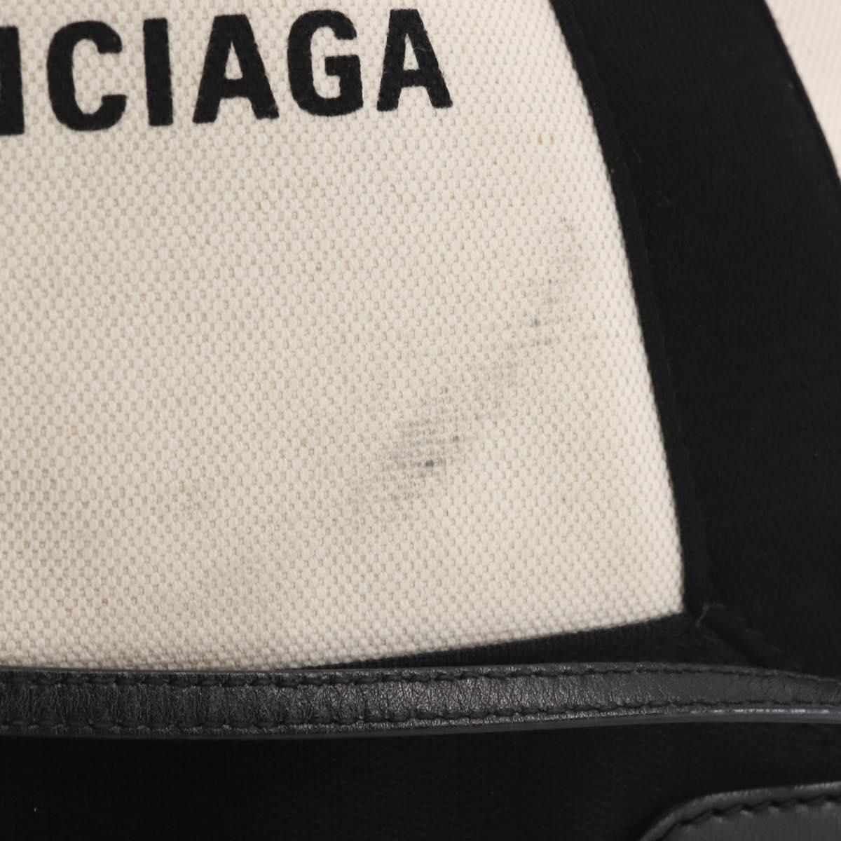 BALENCIAGA Navy Cabas XS Bag Canvas Leather White Black Silver 390346 Auth gh775