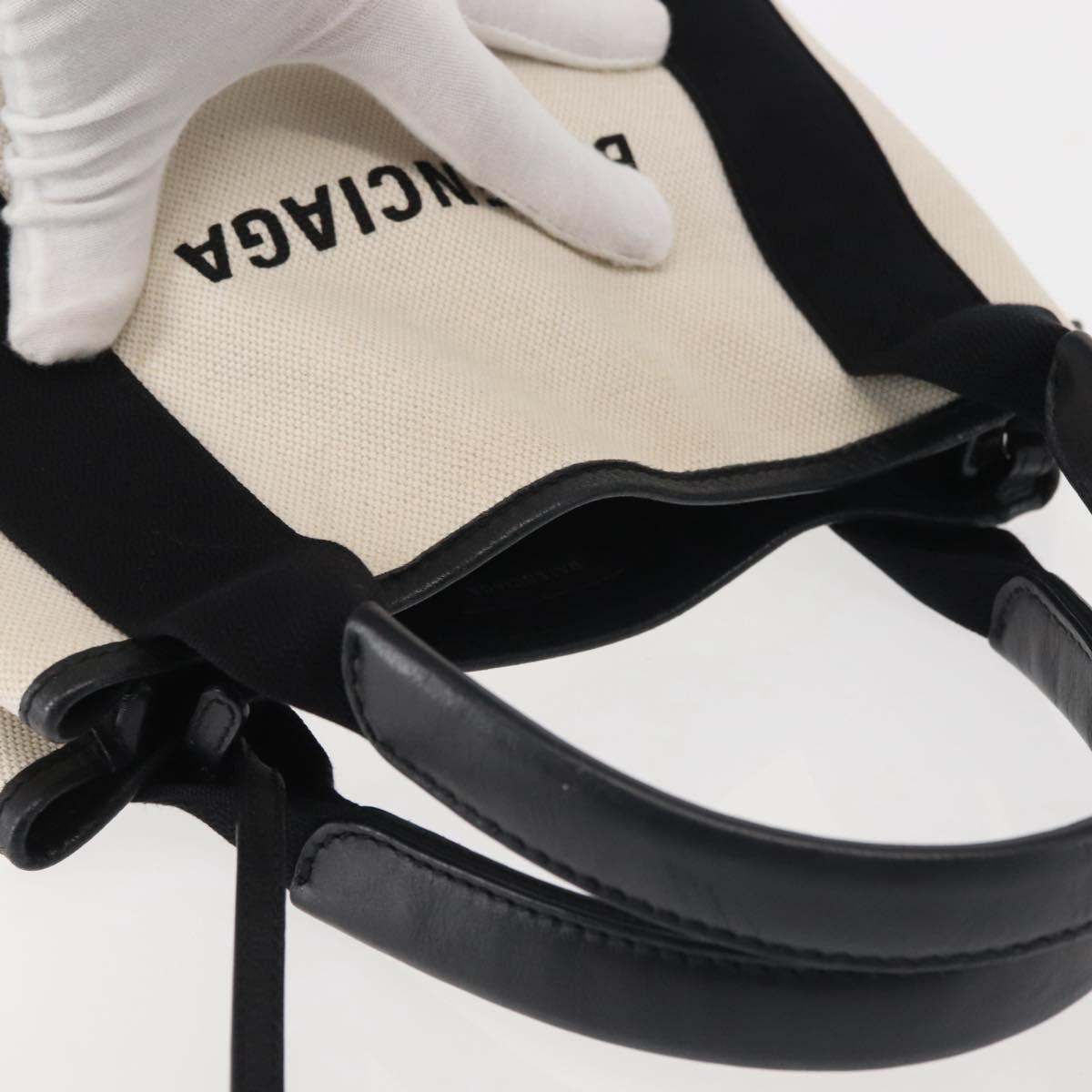 BALENCIAGA Navy Cabas XS Bag Canvas Leather White Black Silver 390346 Auth gh775