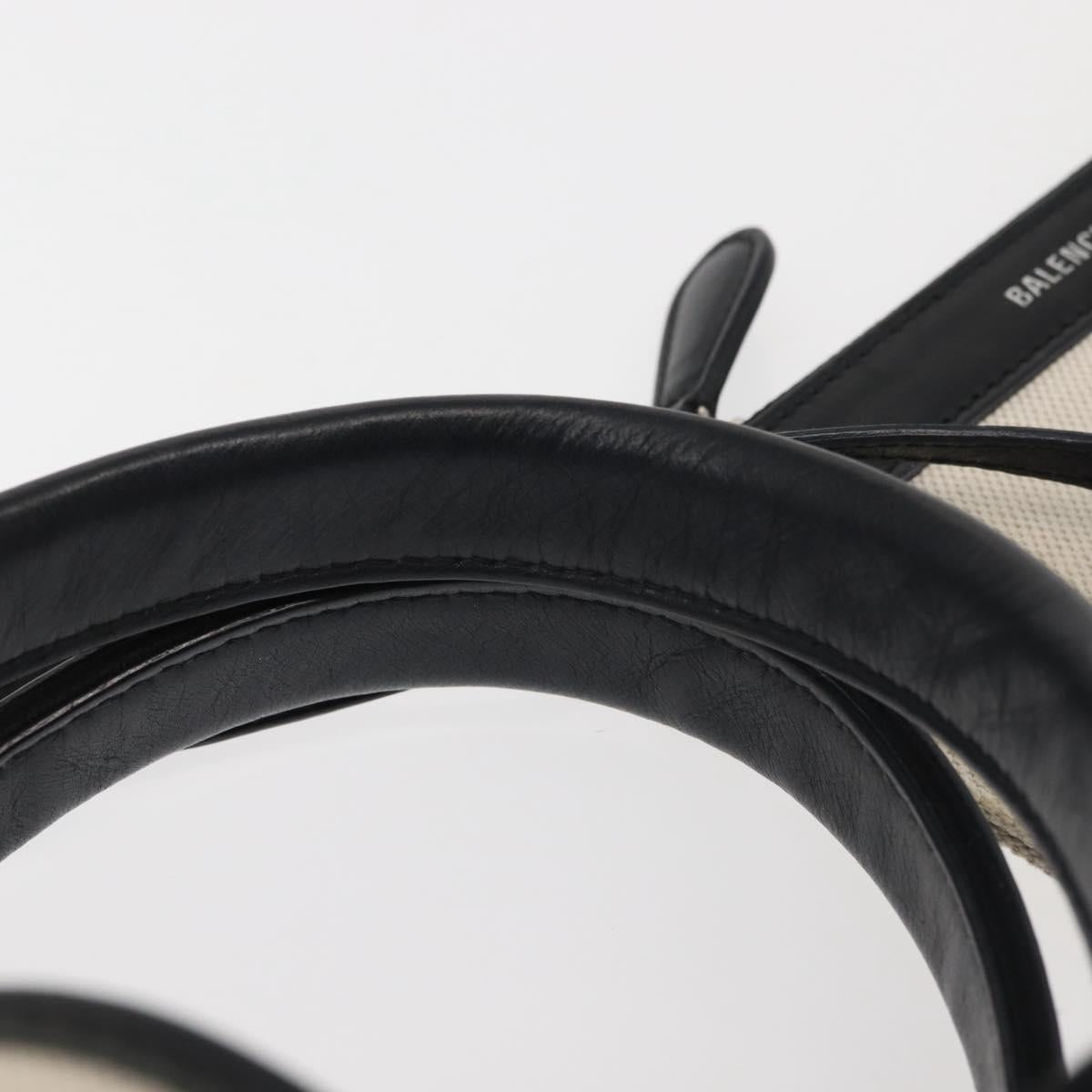 BALENCIAGA Navy Cabas XS Bag Canvas Leather White Black Silver 390346 Auth gh775