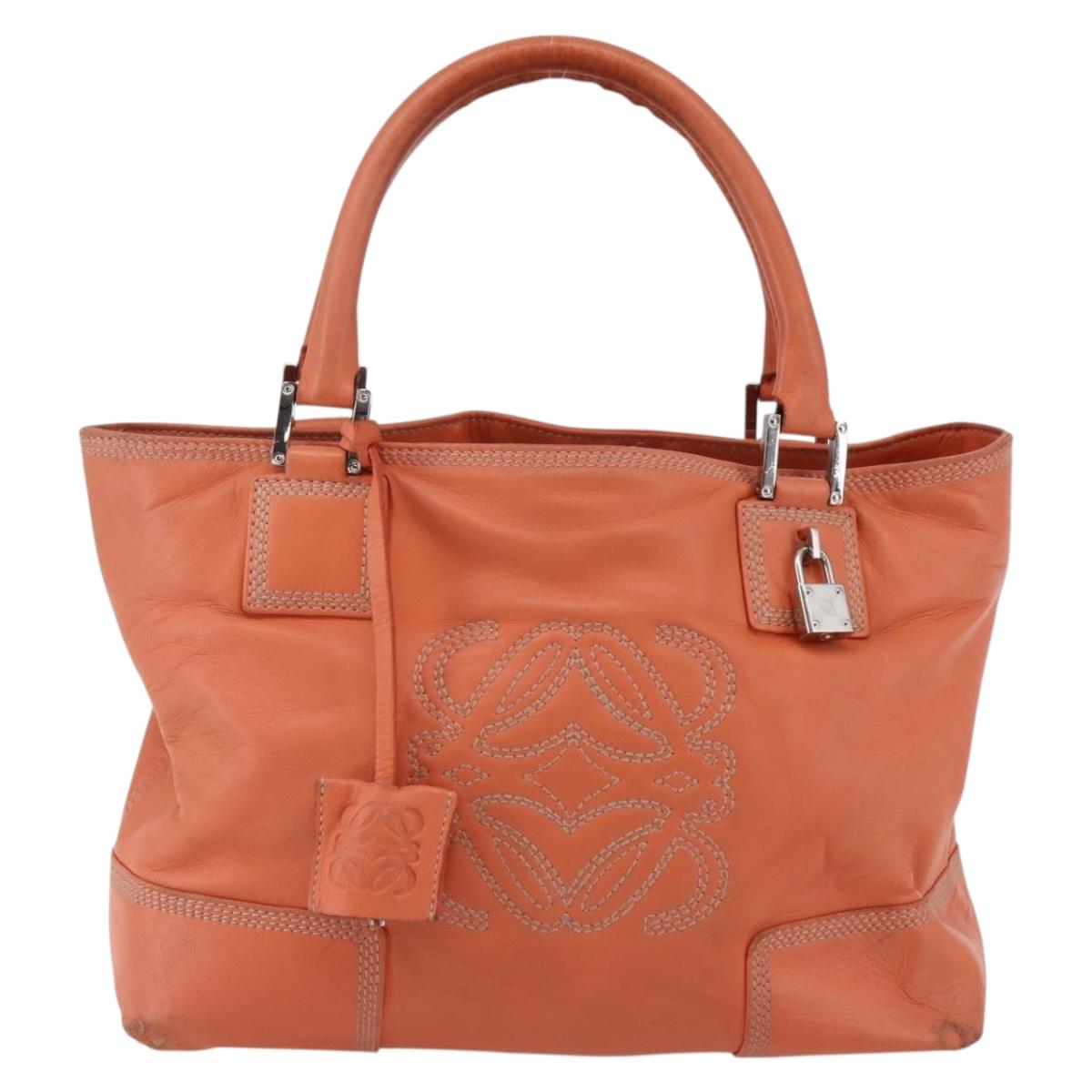LOEWE Anagram Amazona Justa Hand Bag Leather Orange Silver Auth gh776