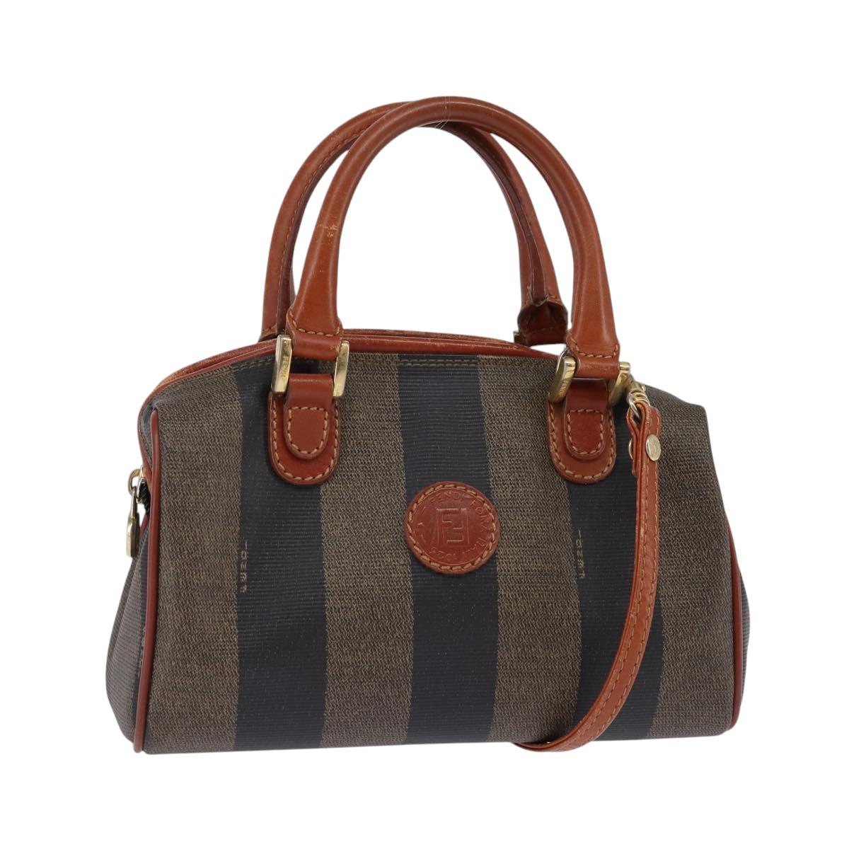 FENDI Pecan Canvas Hand Bag PVC 2way Black Brown Auth gh778