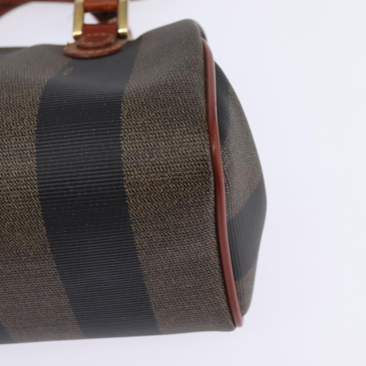 FENDI Pecan Canvas Hand Bag PVC 2way Black Brown Auth gh778